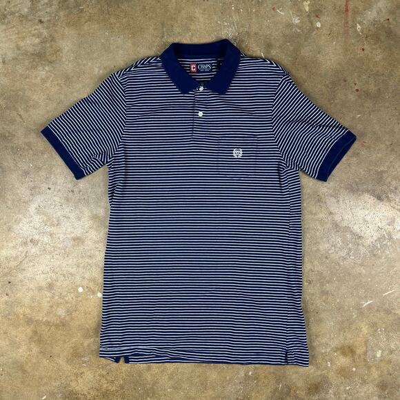 Chaps Polo Shirt Men’s Medium Navy White Striped Short Sleeve Classic Fit - Picture 1 of 10